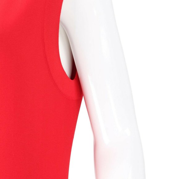 ALAIA Red Sleeveless Midi Dress Silver Grommets - Picture 5 of 12